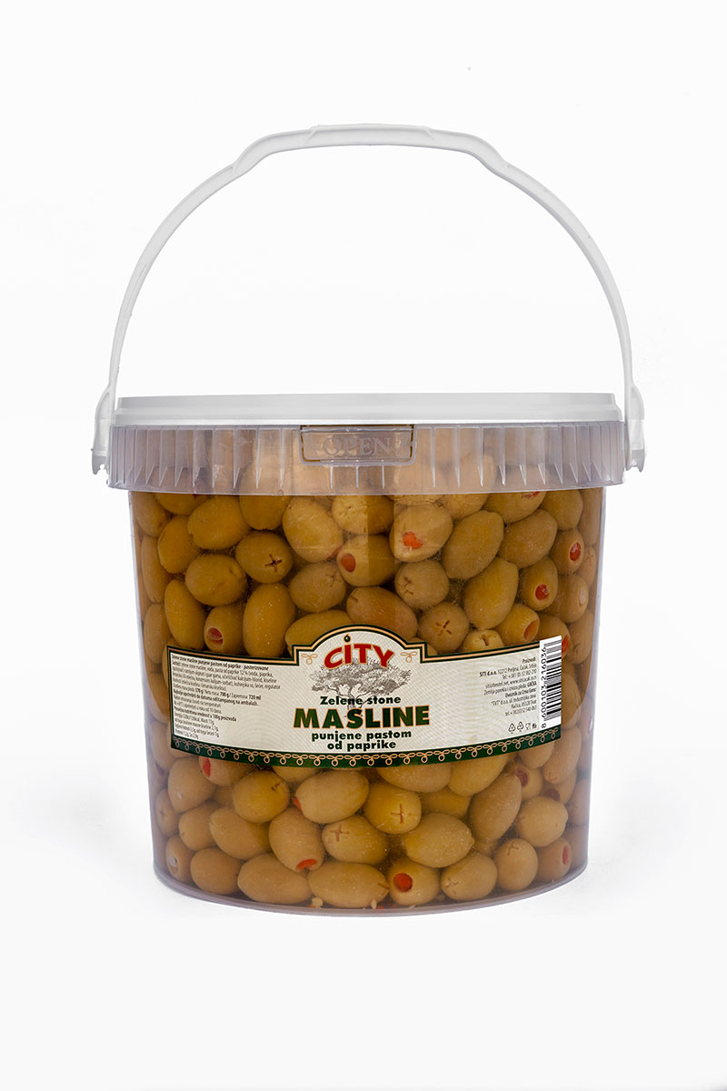 Zelena stona maslina punjena pastom od paprike 4kg